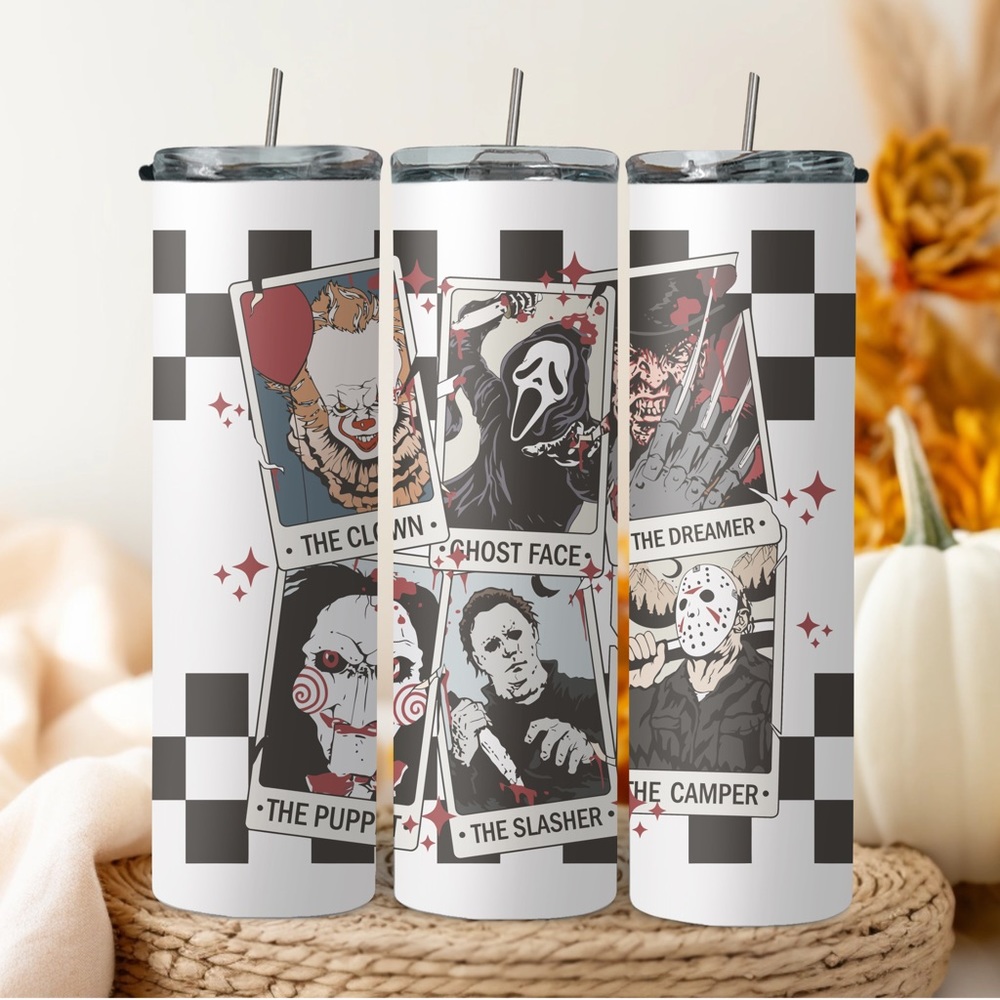 20oz Halloween friends game cards vintage look tumblers